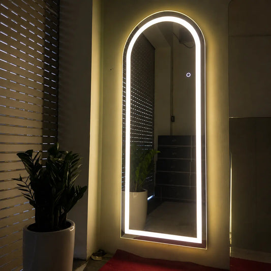 Full length standing LED mirror with touch sensor lighting