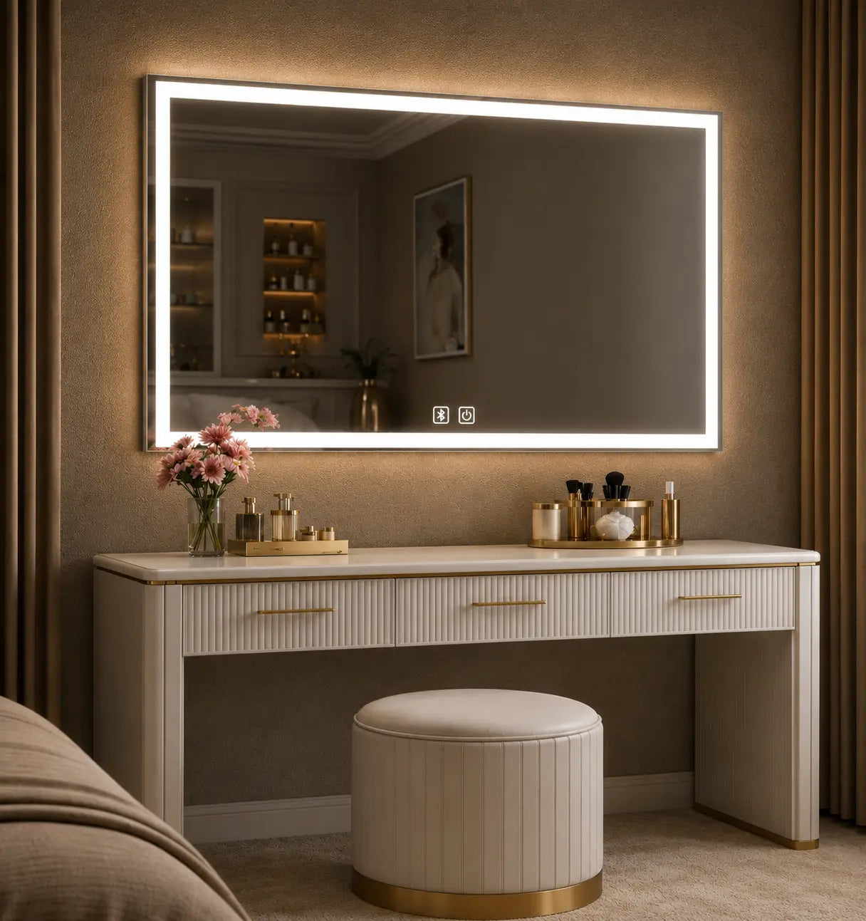 modern dressing mirror with lights for bedroom vanity setup