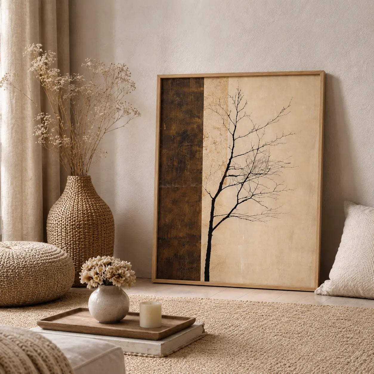 Minimal Abstract Tree Wall Art Split Panel Design