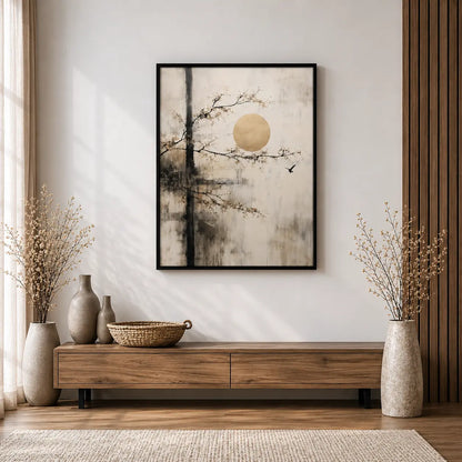 Japandi Tree and Moon Wall Art for Modern Spaces