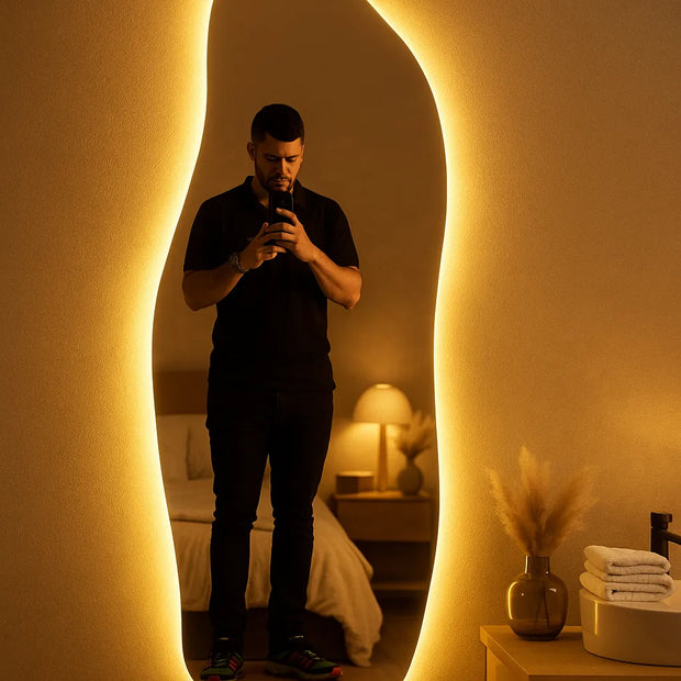 Abstract Wavy Full-Length LED Wall-Mounted Mirror – Modern Minimalist Design