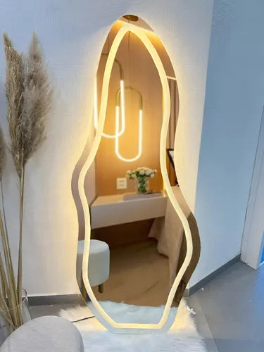 Abstract Irregular Full-Length LED Standing Mirror – Artistic Modern Design