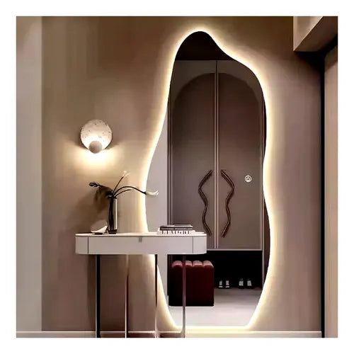 Abstract Wavy Full-Length LED Wall-Mounted Mirror – Modern Minimalist Design