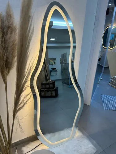 Abstract Irregular Full-Length LED Standing Mirror – Artistic Modern Design