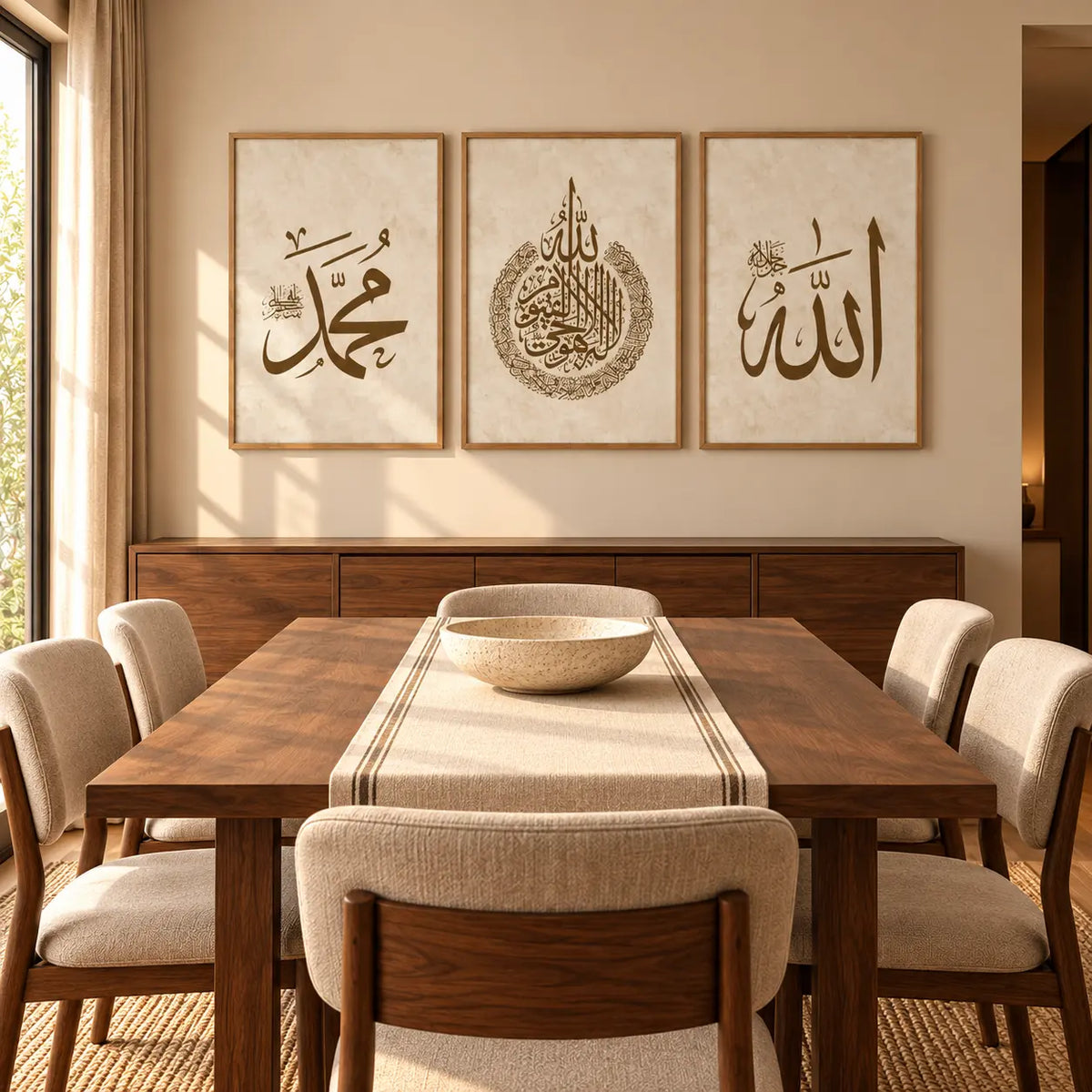 Allah Ayatul Kursi Muhammad Arabic calligraphy wall art set of 3
