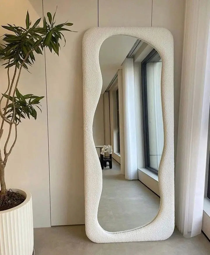 Modern floor standing mirror with wavy design for living room