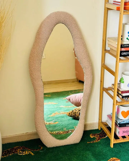 Full-length_mirror  with textured beige frame 