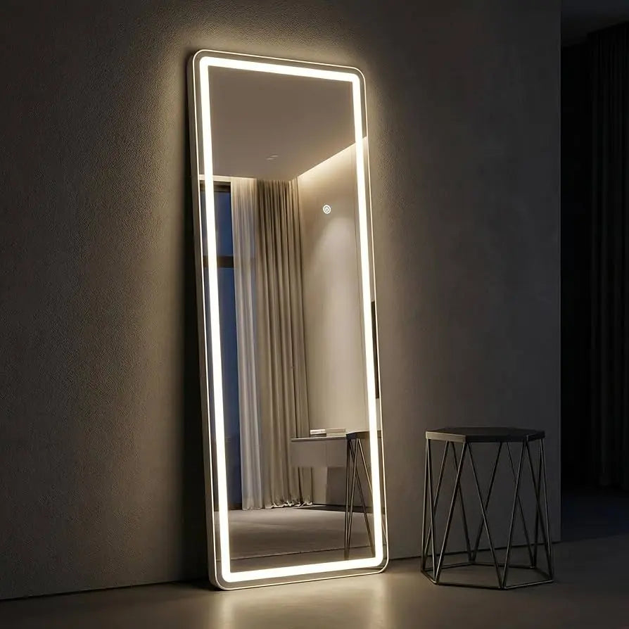 Full length LED mirror with warm lighting for dressing room