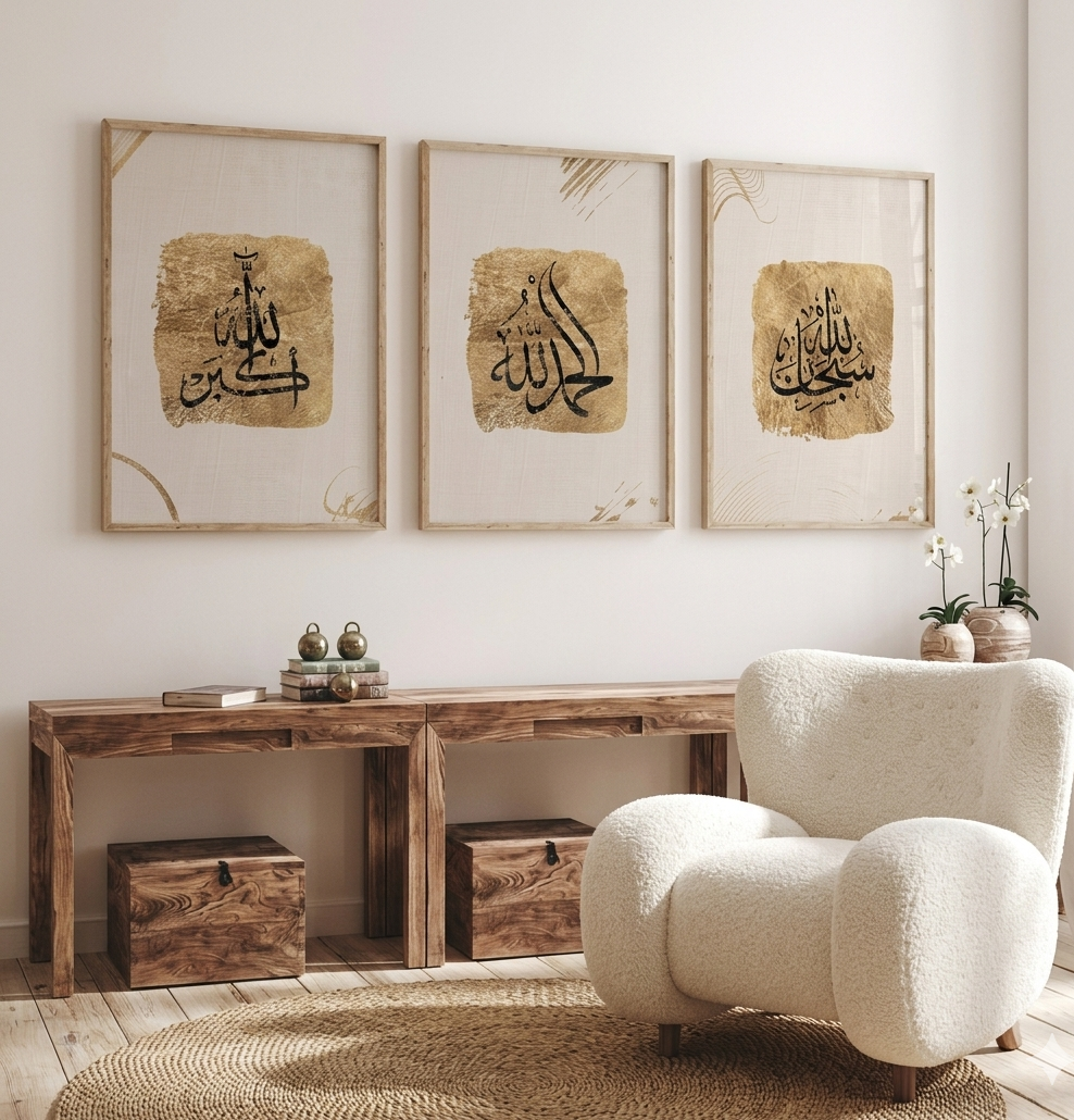 Allah Alhamdulillah SubhanAllah Islamic wall art set of 3 frames for modern home decor
