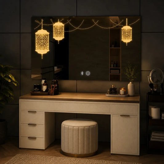 modern vanity light mirror with LED strips for bedroom setup