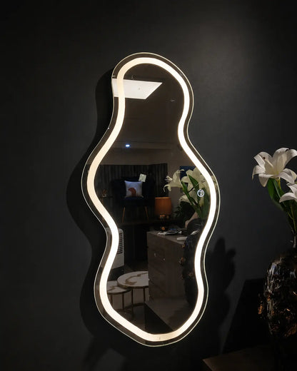 Irregular LED mirror with light for modern bedroom interior