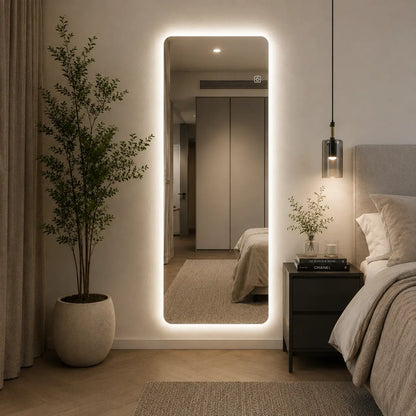 Full length wall mounted LED mirror with ambient lighting