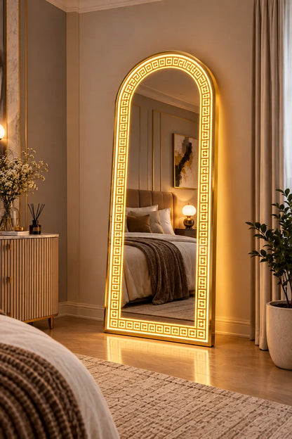 Gold Pattern Arch LED Mirror