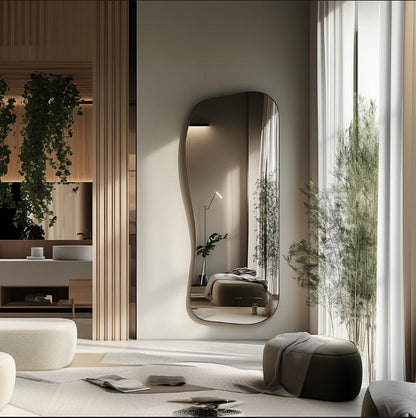 Mirror on wall with sleek frame for modern bedroom and living room décor