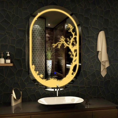 Smart LED Bathroom Mirror – 0val Wall-Mounted Vanity Mirror with Front , Dimmable Touch Control, Anti-Fog (Optional), and Multi-Light Modes for Makeup, Shaving & Home Decor