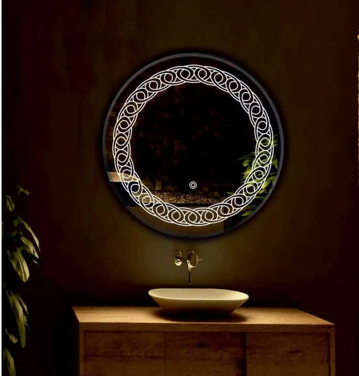 Round Bathroom Mirror with Decorative LED Ring Design