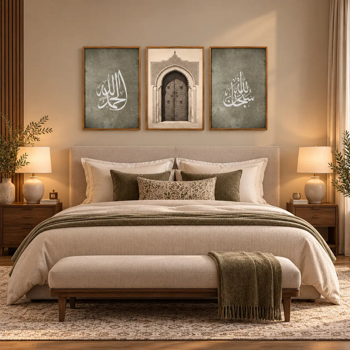 Islamic calligraphy wall art set of 3 featuring SubhanAllah and Alhamdulillah