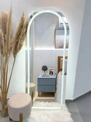 Decorsz™ Luxury Arched Full-Length LED Mirror – Modern Touch Sensor & Dimmable Lighting