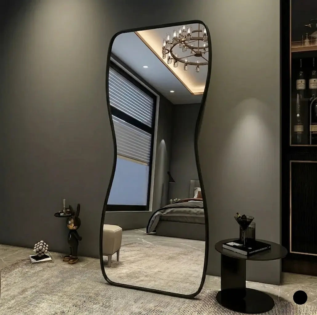 Standing_mirror_designs Pakistan Wavy floor mirror in a modern room 
