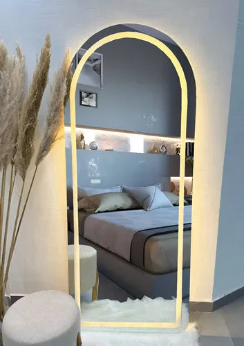 Decorsz™ Luxury Arched Full-Length LED Mirror – Modern Touch Sensor & Dimmable Lighting