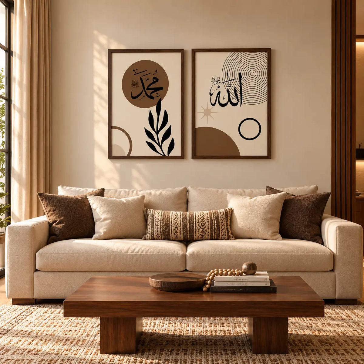 Allah and Muhammad frame set of 2 with minimalist Arabic calligraphy