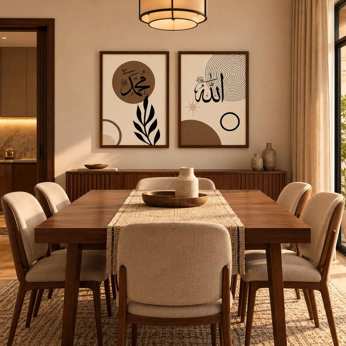 Allah and Muhammad frame set of 2 with minimalist Arabic calligraphy