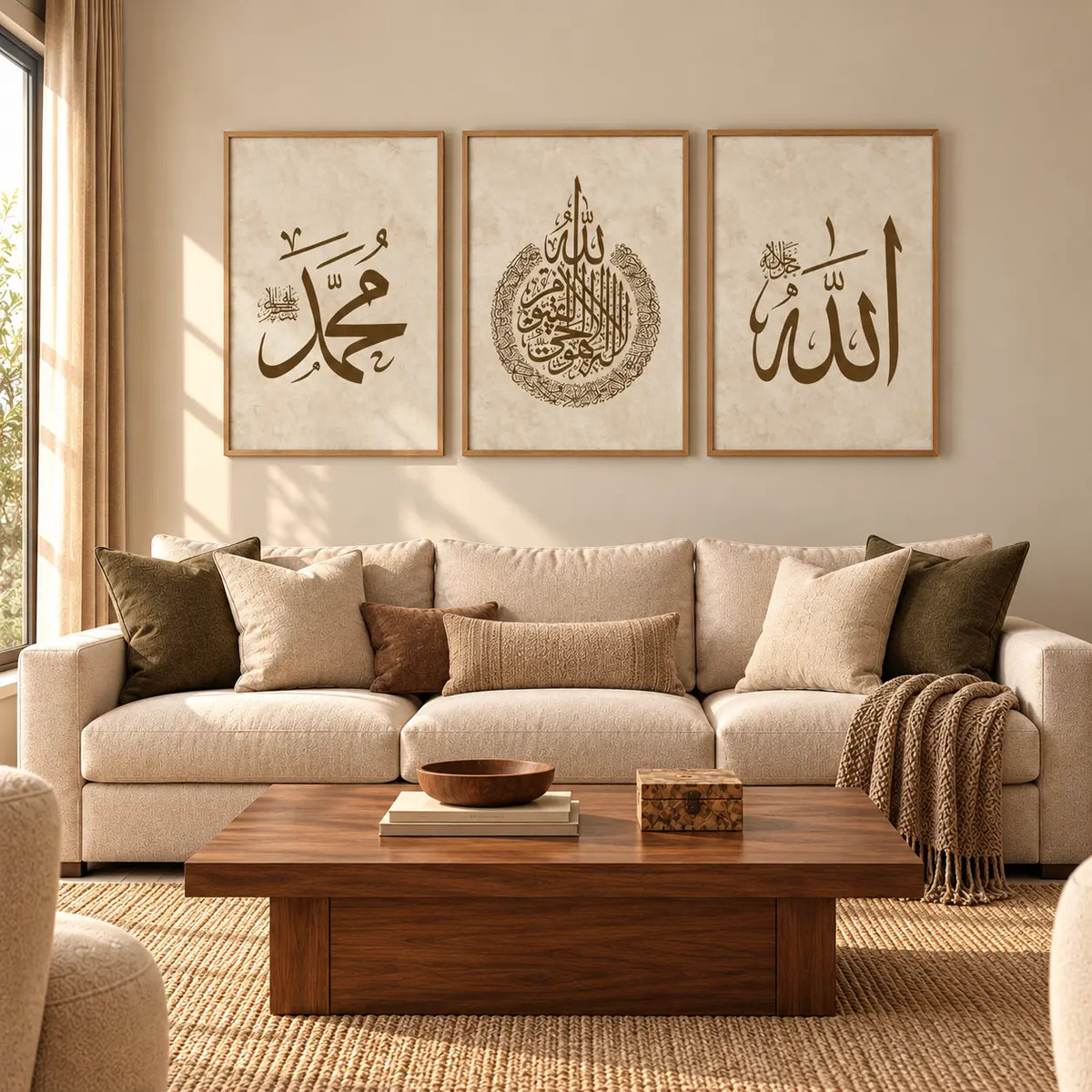 Allah Ayatul Kursi Muhammad Arabic calligraphy wall art set of 3