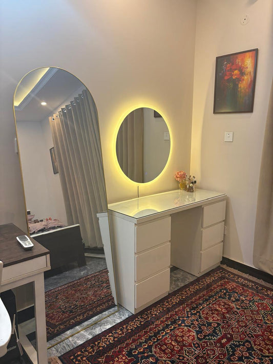 Luxury Dressing Table Round Mirror for Modern Bedroom Interiors