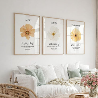 Pillars of Peace Sabr Shukr Tawakkul Islamic Wall Art Set of 3