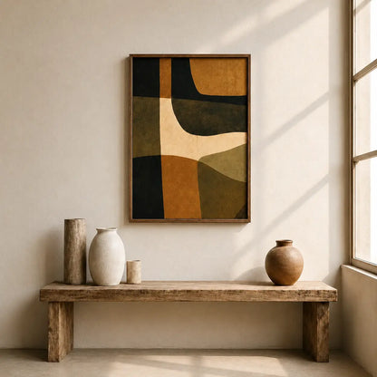 Abstract wall art for living room featuring modern earthy wall frame design in terracotta and green tones for contemporary interiors.
