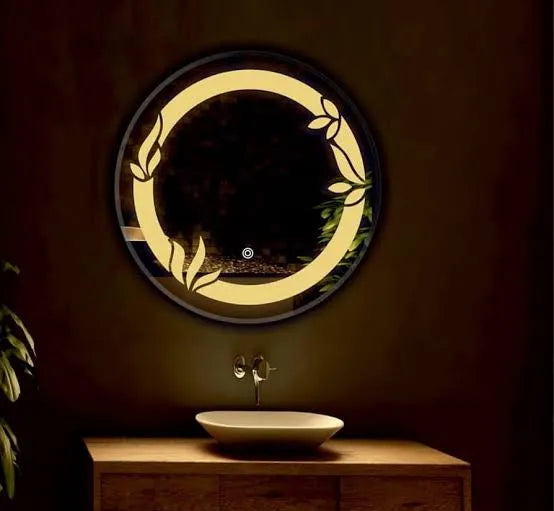 bathroom mirror with decorative leaf led lighting
