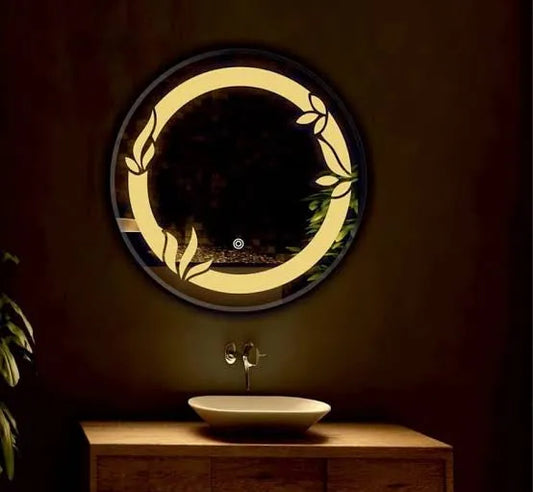 bathroom mirror with decorative leaf led lighting
