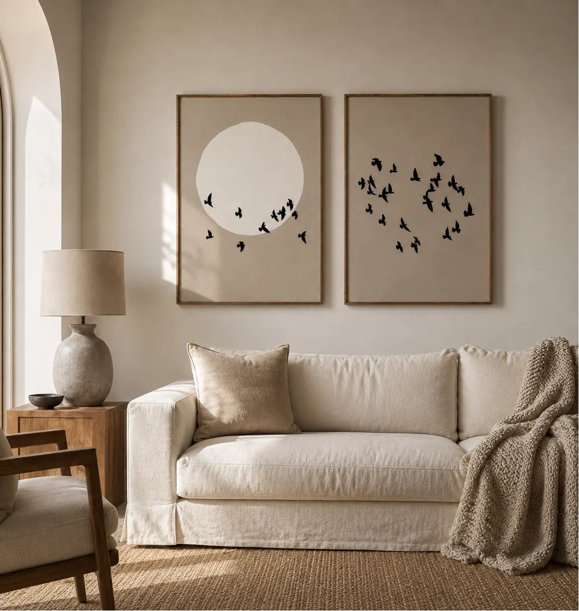 Bird wall art painting set of 2 with minimalist nature-inspired bird designs