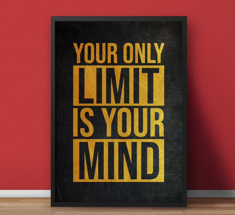 black and gold motivational wall with frames quote decor for office and modern interior