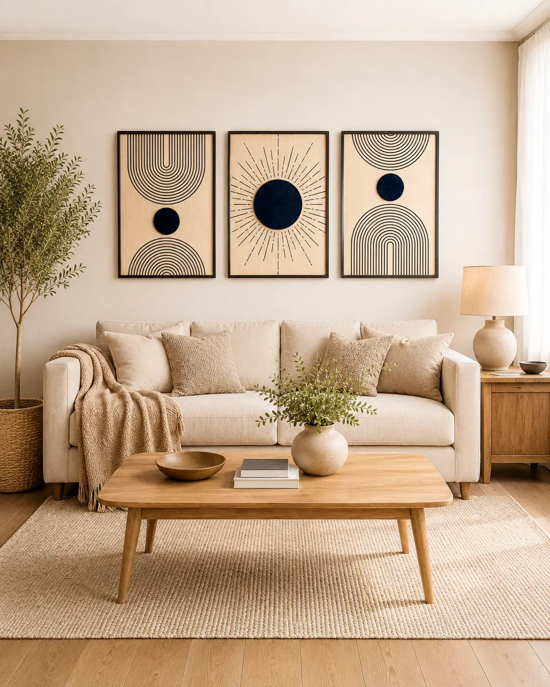 Decor wall art set of 3 with neutral geometric artwork and bold black accents perfect for living rooms bedrooms 