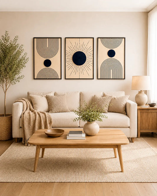 Decor wall art set of 3 with neutral geometric artwork and bold black accents perfect for living rooms bedrooms 