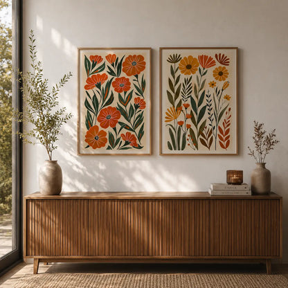Decorative wall art for living room featuring a set of 2 soft botanical leaf framed prints by Decorsz Pakistan.