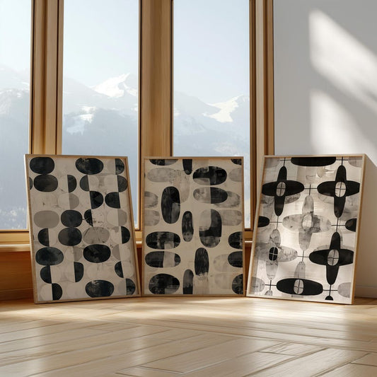 decorative wall art for living room with bold abstract frames above console wall
