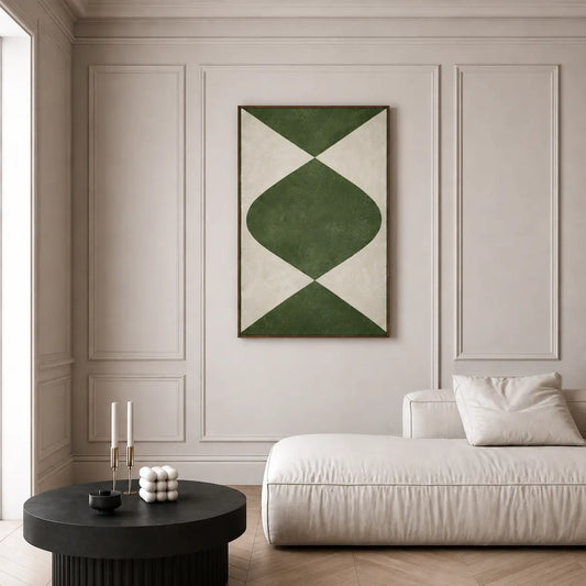 Framed Wall Art Green with bold geometric abstract design for modern living room and bedroom décor.