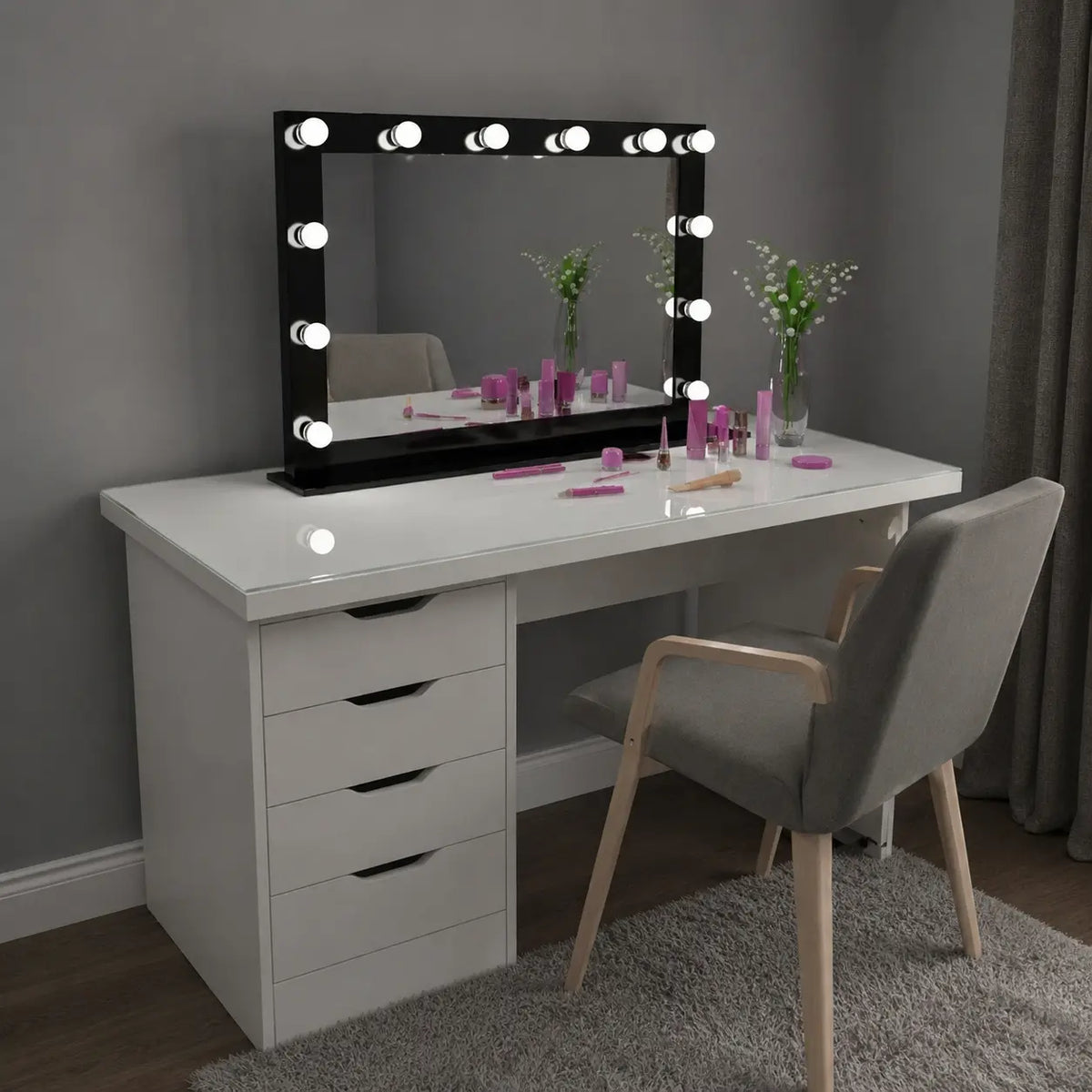 Hollywood mirror in Pakistan with LED lights for makeup vanity and dressing table setup