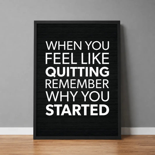 Black and white inspirational wall art featuring a motivational quote designed for office, study and modern workspace decor.