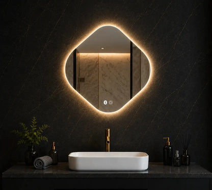 Irregular LED bathroom mirror with backlit light for modern bathroom interiors