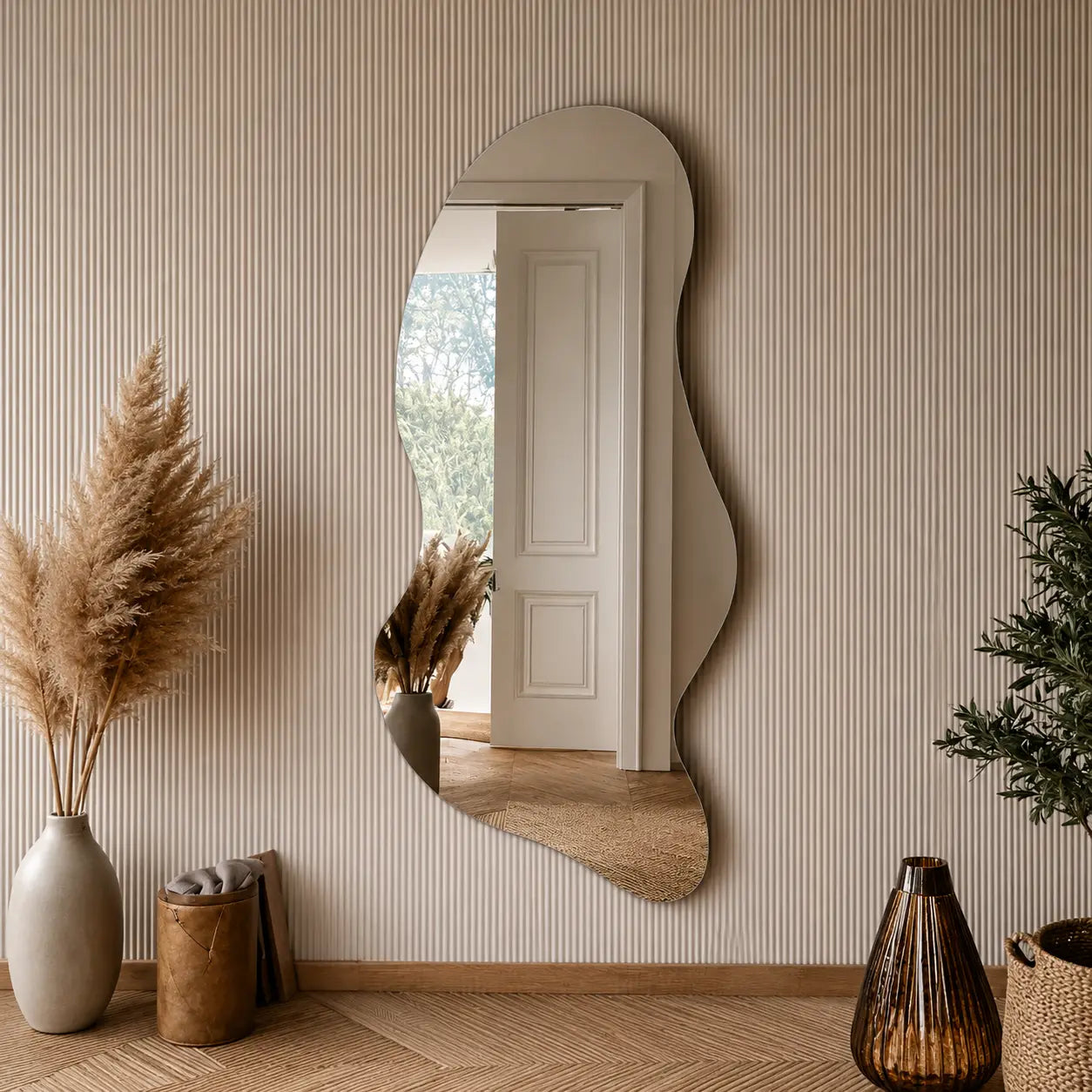 Abstract wall mirror design for contemporary home decor in Pakistan