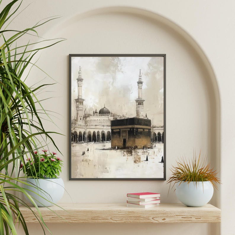 Khana Kaaba wall frame featuring an artistic painting of the Holy Kaaba and Masjid Al Haram in a wooden frame by Decorsz Pakistan.