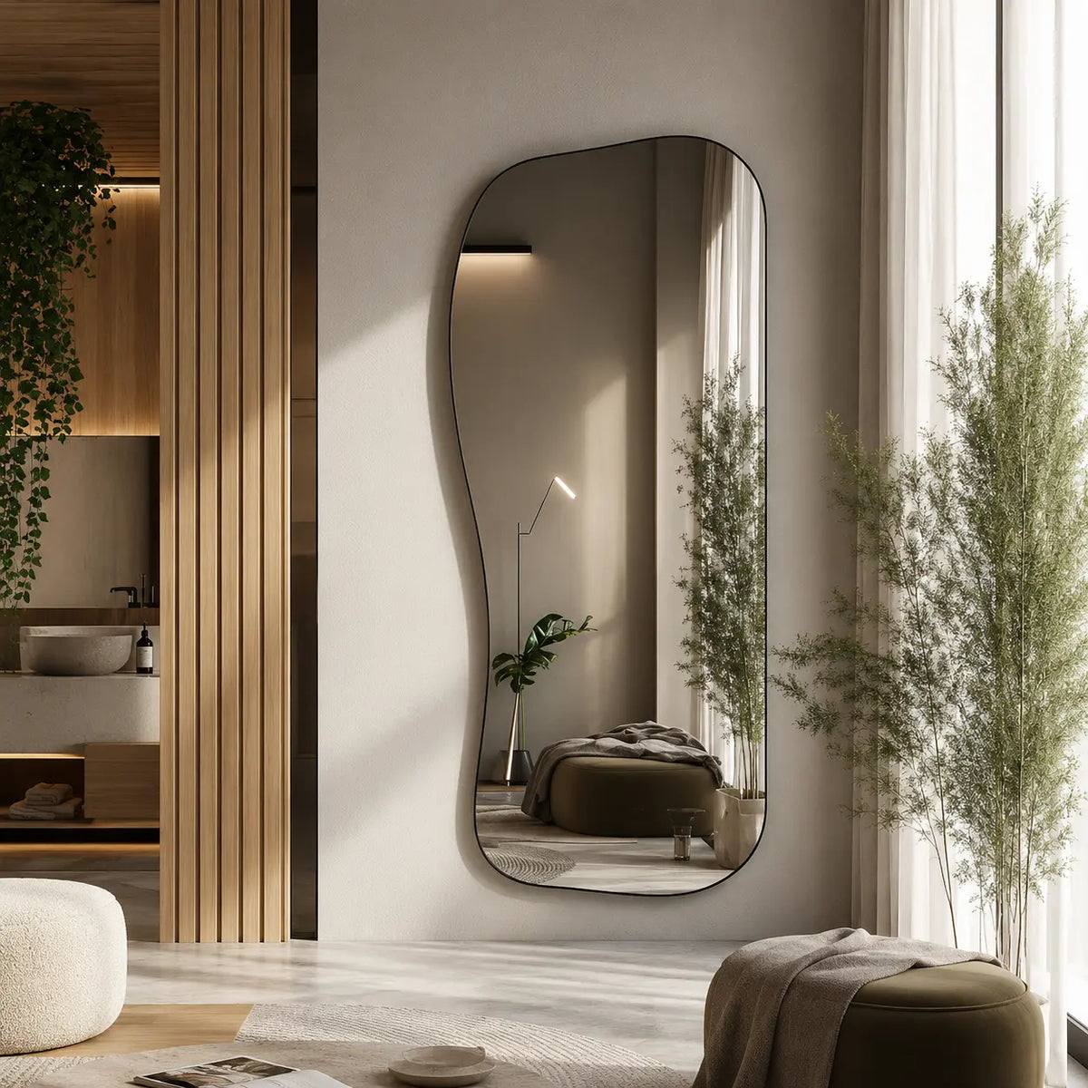 Irregular wall mirror for modern bedroom interior