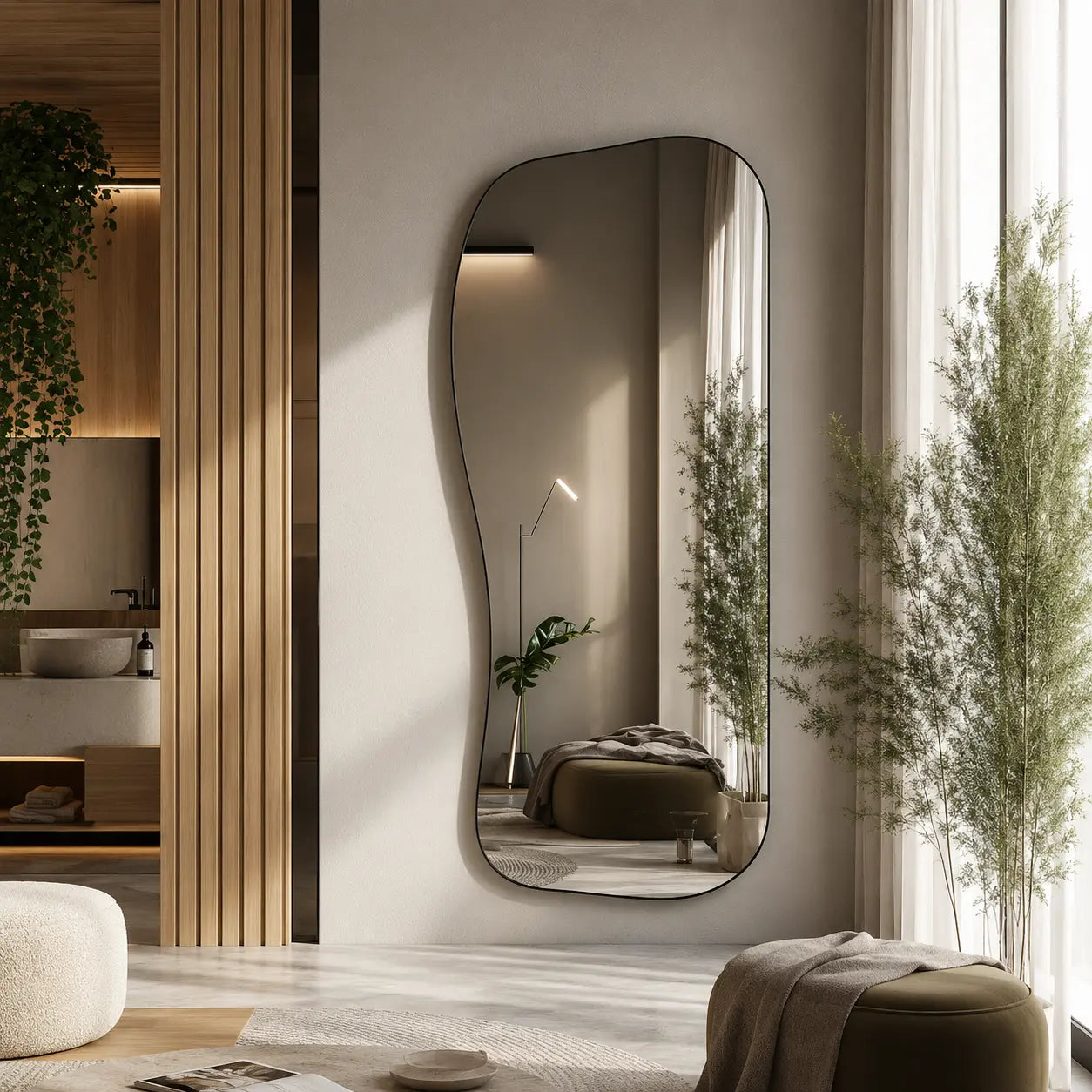 Irregular wall mirror for modern bedroom interior