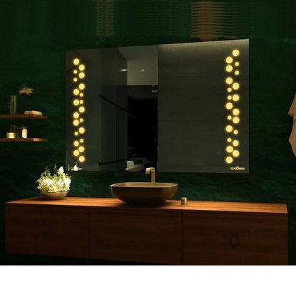 modern vanity wall mirror with wide shape and led side light design