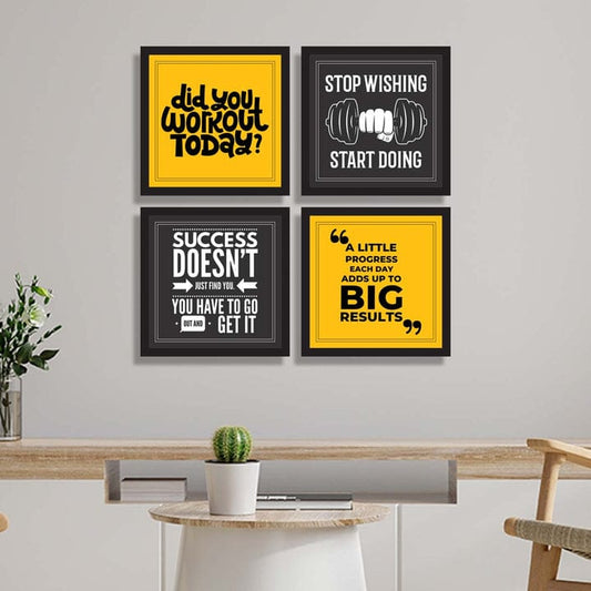 motivational frames black and yellow quote wall decor for living room office and gym