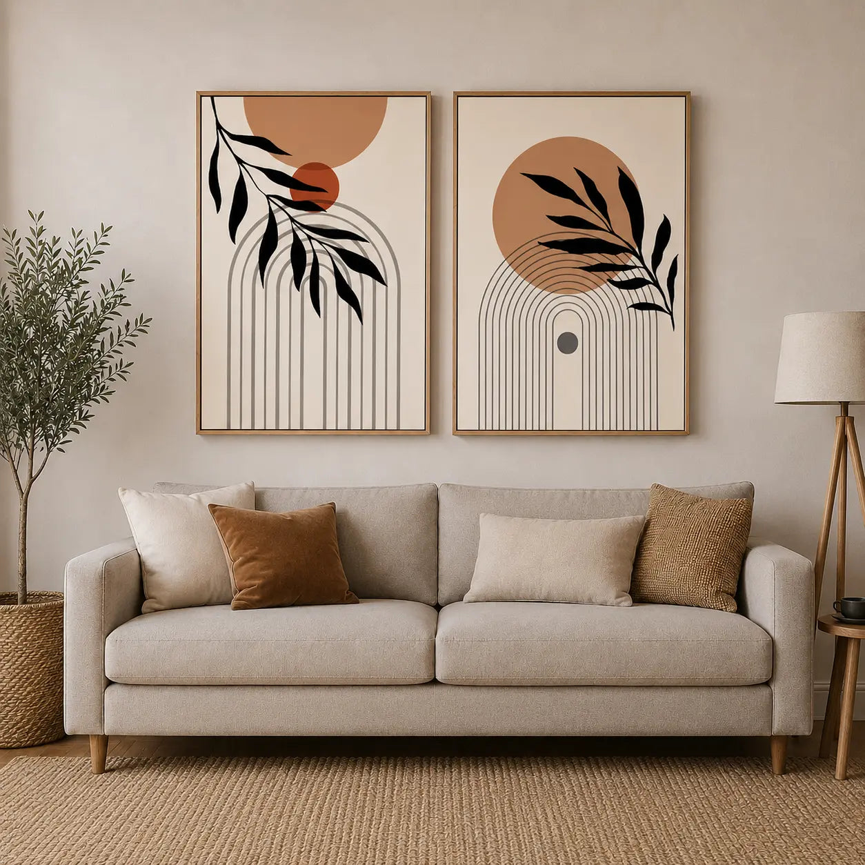 Set of 2 Wall Art featuring abstract botanical leaves, warm earthy tones, and modern framed wall décor for contemporary interiors.