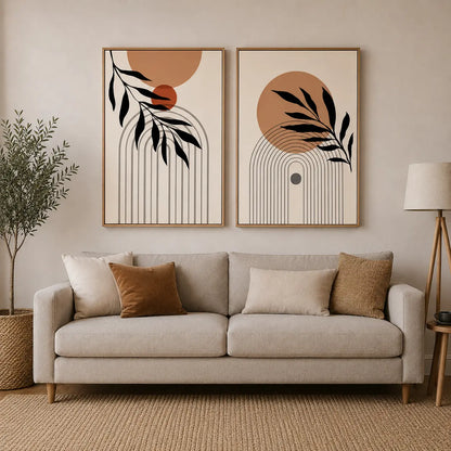 Set of 2 Wall Art featuring abstract botanical leaves, warm earthy tones, and modern framed wall décor for contemporary interiors.